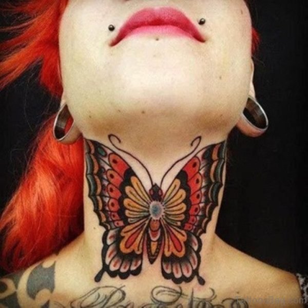 Butterfly Tattoo On Neck