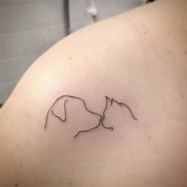 Cat And Dog Outline Tattoo
