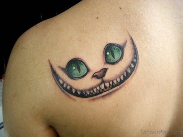 Cat Face Tattoo On Shoulder Back