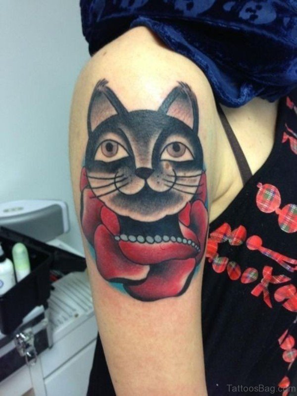 Cat Head And Rose Tattoo
