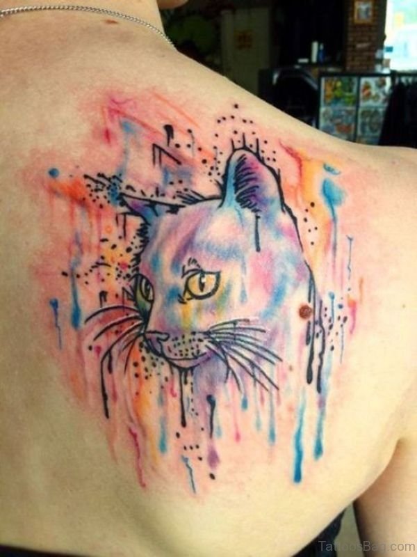 Cat Potrait Tattoo On Shoulder