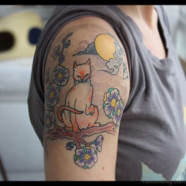 Cat Sitting On Branch Tattoo