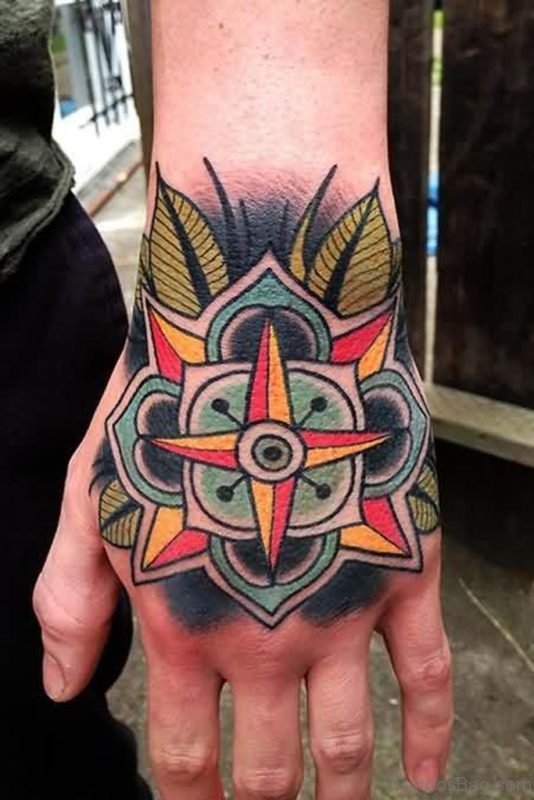 Classic Compass Tattoo On Hand