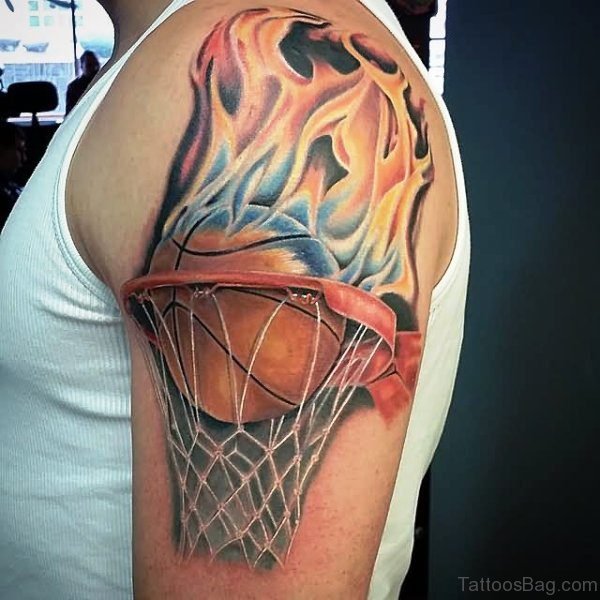 Classic Flaming Basketball Tattoo Design