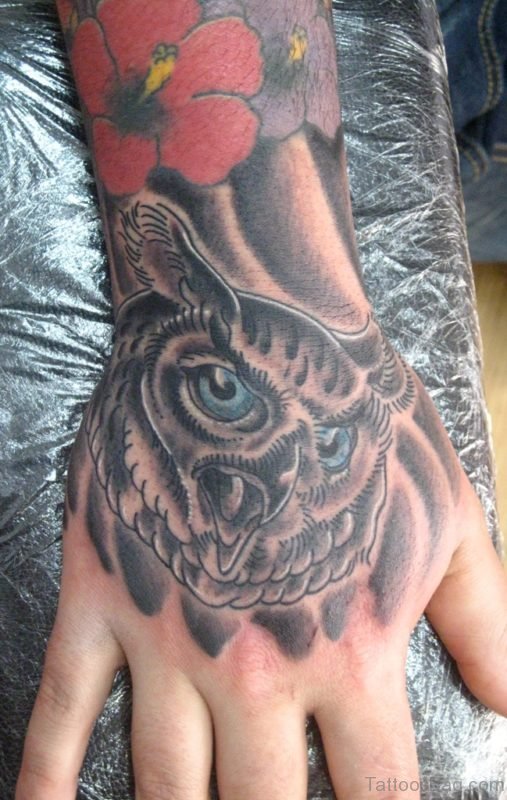Classic Owl Tattoo On Hand