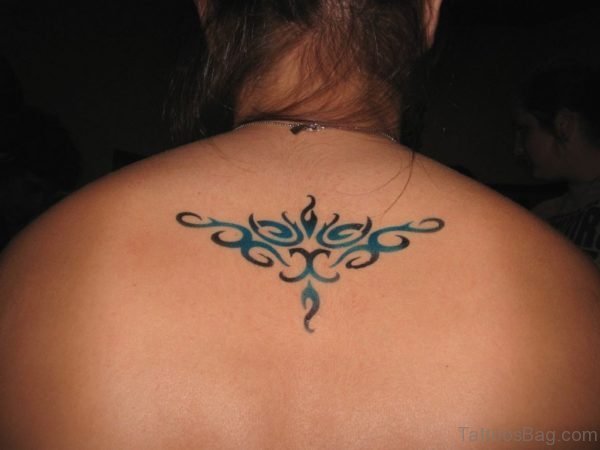 Classic Tribal Tattoo On Upper Back