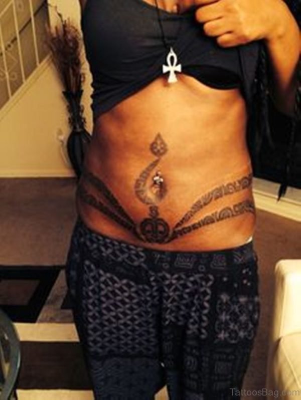 Classic Tribal Tattoo On Waist