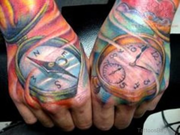 Clock And Compass Tattoo