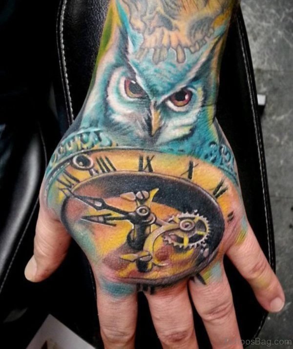 Clock And Owl Tattoo