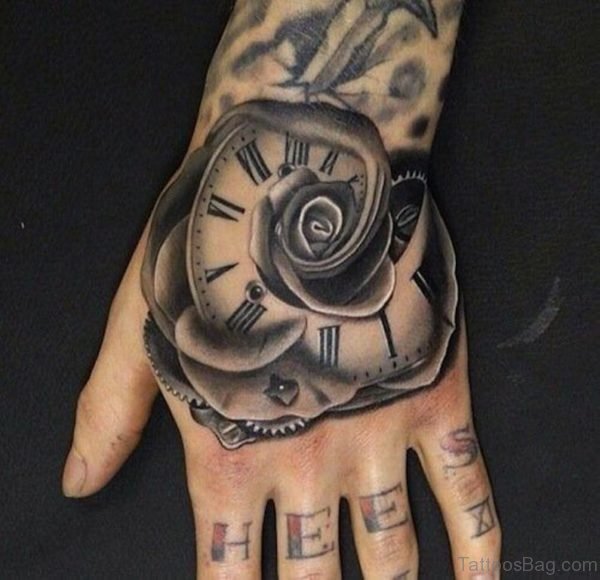 Clock And Rose Tattoo