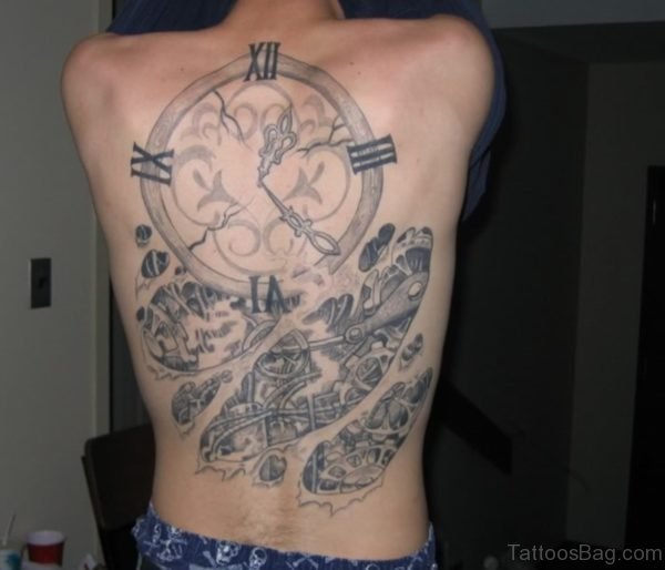 Clock Tattoo On Back 