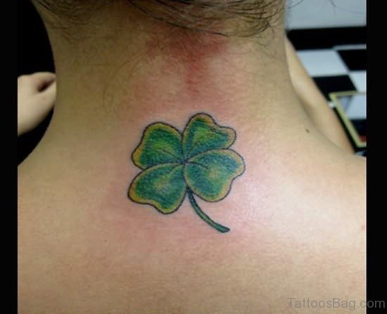 Clover Tattoo On Back Neck