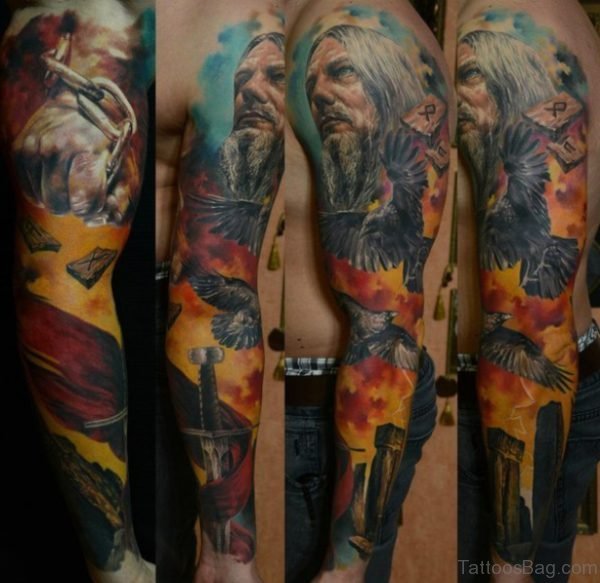 Colored Nordic Shoulder Tattoo