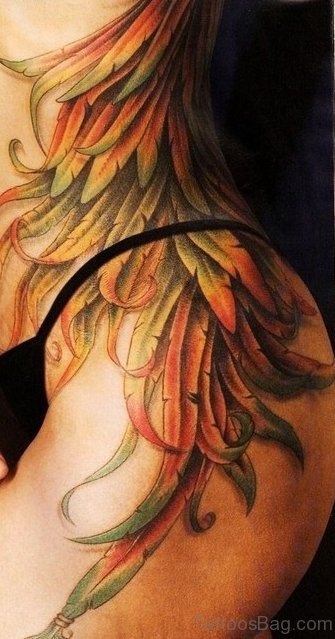 Colored Wings Tattoo On Waist ST1088