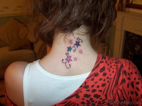 Colorful Stars Neck Tattoo