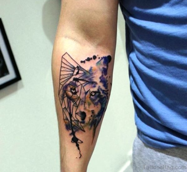 Colorful Tribal Alpha Tattoo On Arm