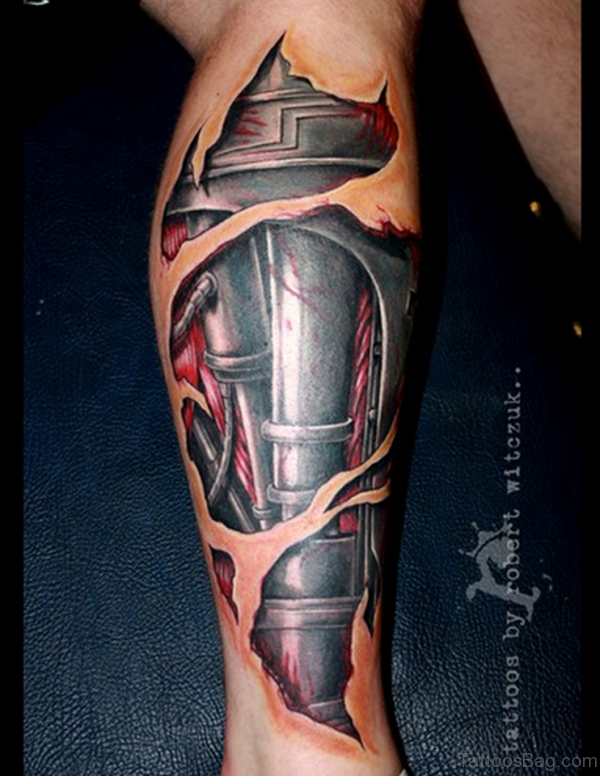 Cool Bio Mechanical Tattoo On Leg