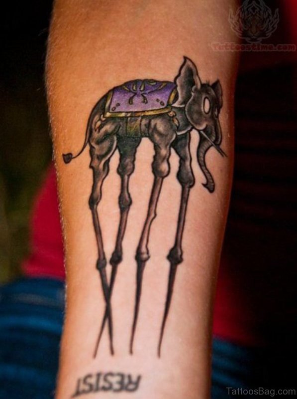 Cool Dali Elephant Tattoo On Forearm