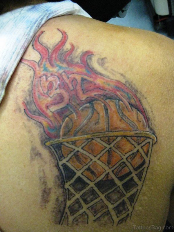 Cool Flaming Basketball Tattoo Design