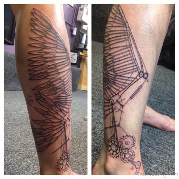 Cool Wing Tattoo On Leg