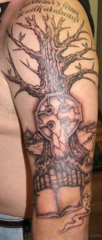 Cross And Tree Tattoo 
