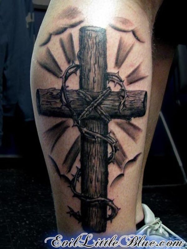 Cross Tattoo On Leg