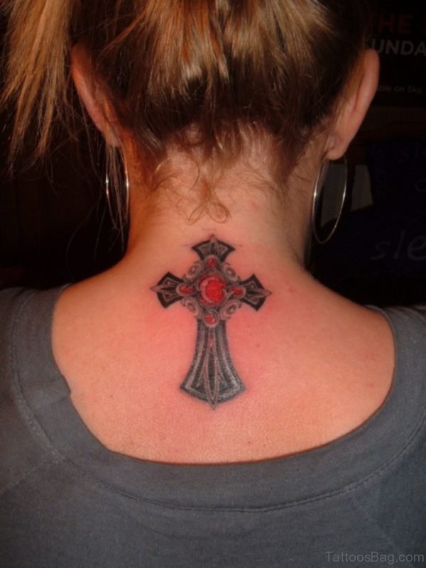 Cross Tattoo On Nape