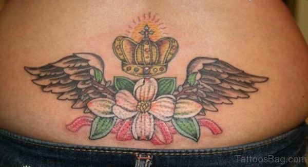 Crown Flower Tattoo Designs On Lower Back