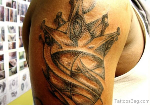Crowned Basketball Tattoo On Shoulder