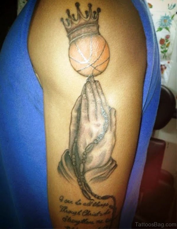 Crowned Basketball With Hands Tattoo