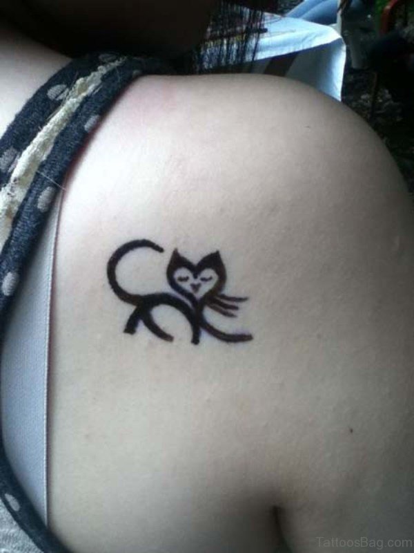 Cute Cat Tattoo On Shoulder 1