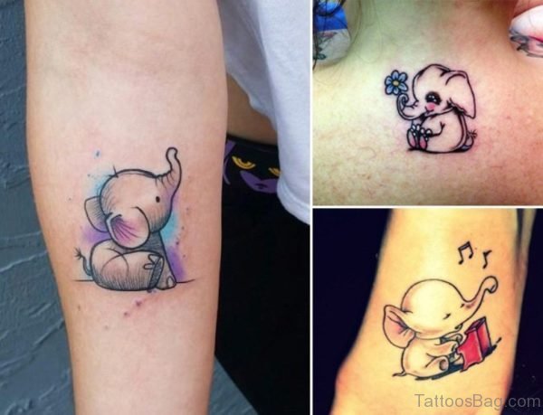 Cute Colorful Elephant Tattoo On Forearm