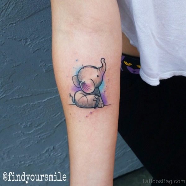 Cute Elephant Tattoo On Forearm