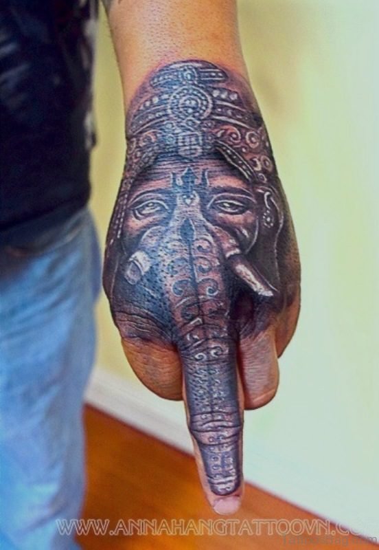 Cute Elkephant Tattoo On Hand 1
