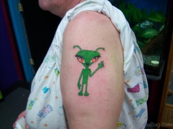Cute Green Alien Tattoo