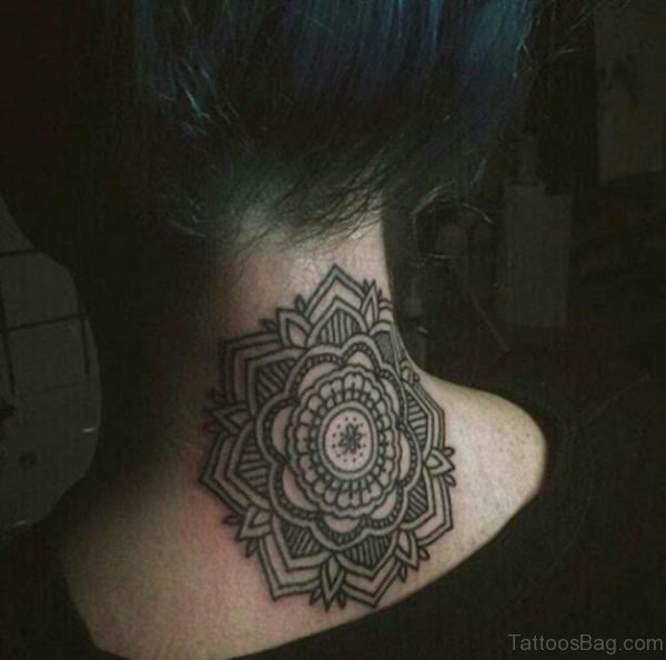 Cute Mandala Tattoo On Neck Back