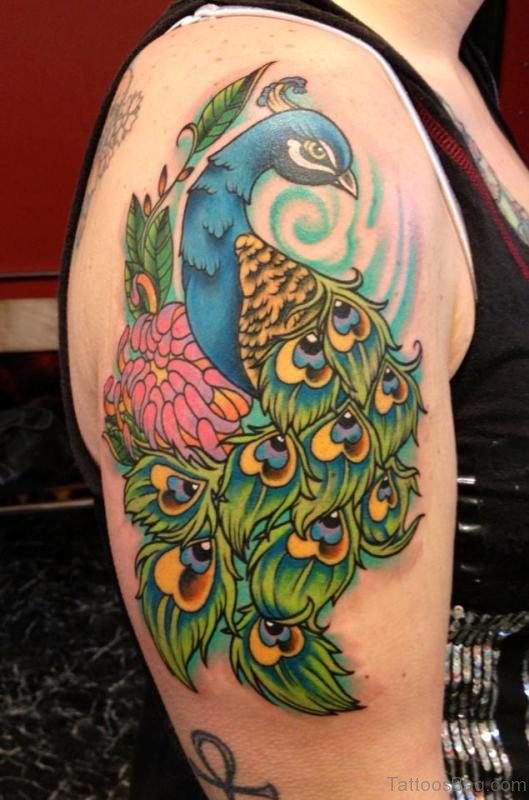 Cute Peacock Tattoo On Shoulder
