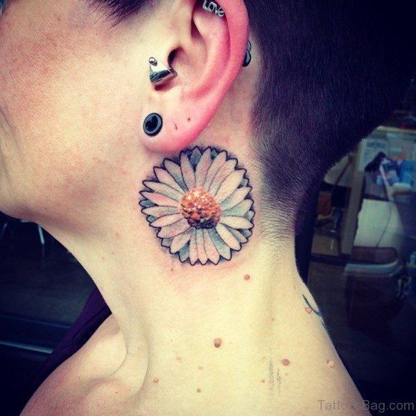 Daisy Flower Tattoo Design On Neck