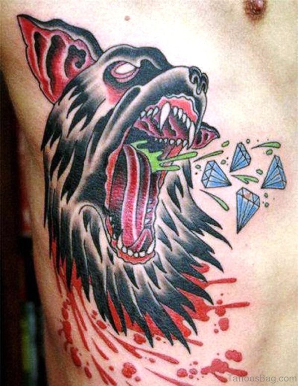 Dangerous Alpha Wolf Tattoo On Rib