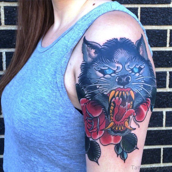 Dangerous Alpha Wolf Tattoo On Shoulder Image