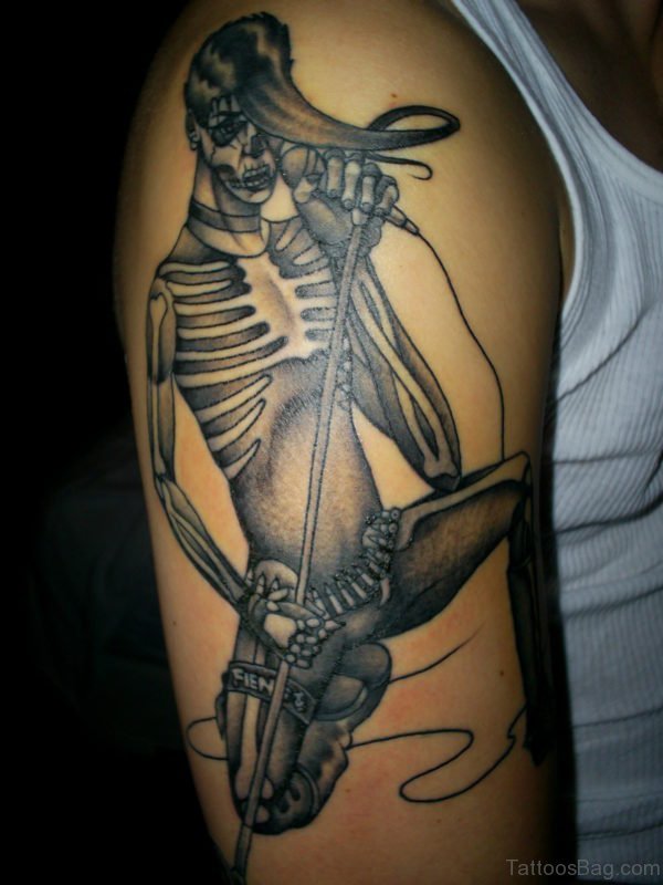 Deadly Musical Tattoo On Shoulders