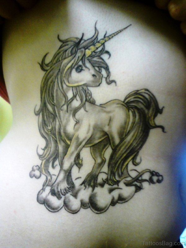 Delightful Unicorn Tattoo On Back Shoulder