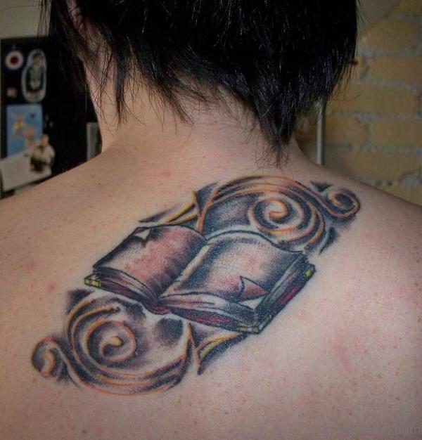Designer Book Tattoo On Back