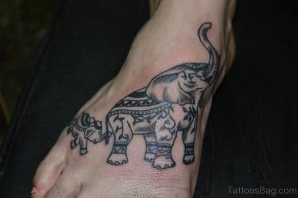 Designer Elephant Tattoo On Foot