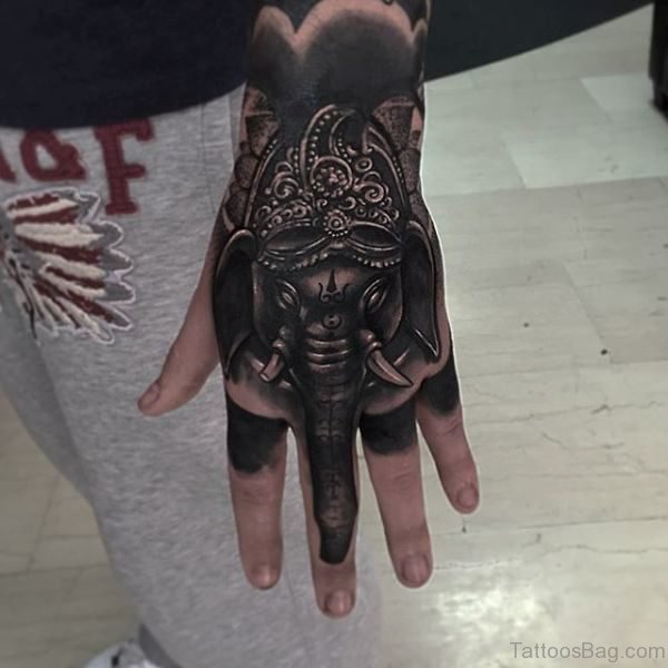 Designer Elephant Tattoo On Hand 1