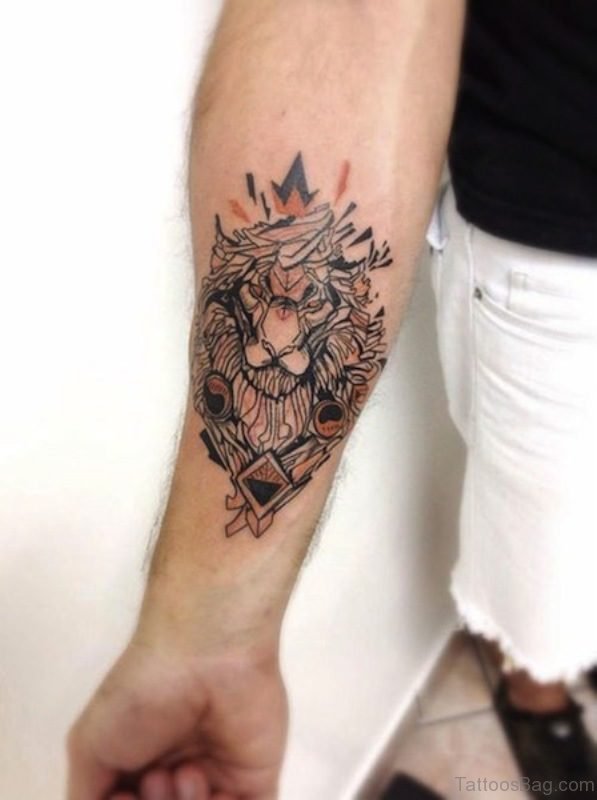 Designer Lion Head Tattoo On Arm