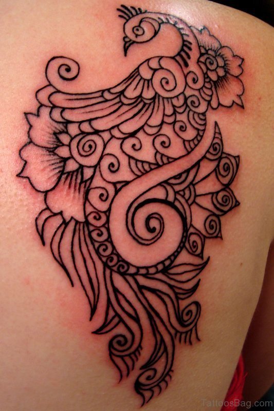 Designer Peacock Tattoo on Shoulder Back