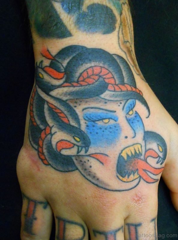 Devil Medusa Tattoo On Hand