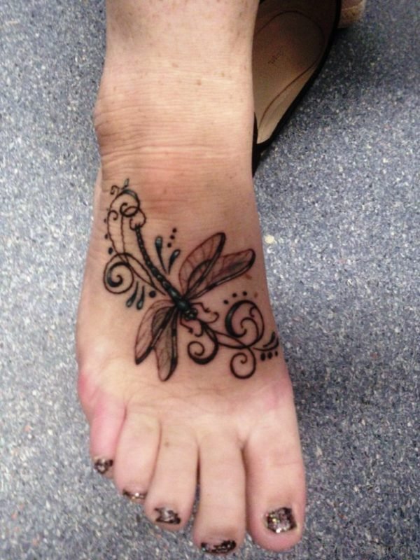 DragonFly Tattoo Design On Foot 