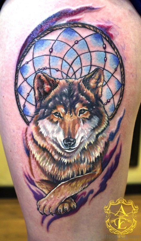 Dreamcatcher Alpha Wolf Tattoo Design
